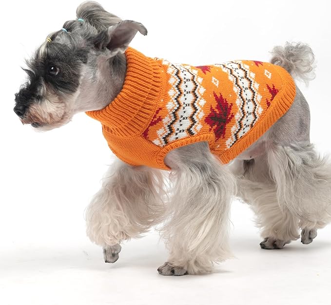 KOOLTAIL Cable Knit Dog Sweater Turtleneck, Cold Weather Pullover Classic Knitwear, Thick Warm Winter Pet Clothes, Fall Maple Leaves Thanksgiving Dog Sweater for Small Medium Large Dogs Cats,Orange ML