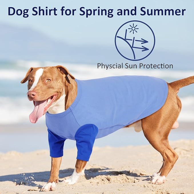 2 Pack Dog Shirt for Large Dogs XXL - Soft Breathable Cotton Tees, Freedom of Movement Prevents Overheating Dog Clothes for Border Collie, Pitbull, Boxer, Hiking, Play, Casual Wear, Blue