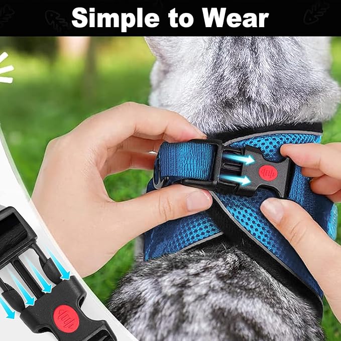 Cat Harness and Leash for Walking, Retractable Cat Harnesses and Leash Set Escape Proof, Breathable Soft Kitten Small Large Harness for Travel Training and Walking, Blue, XS