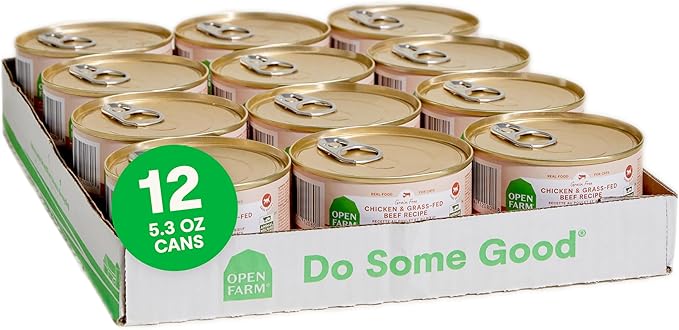 Open Farm Canned Cat Food, Pate for Complete & Balanced Nutrition, Grain-Free and Legume-Free Wet Cat Food, Chicken & Beef Recipe, 5.3oz Cans (Case of 12)