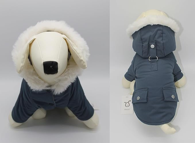 Pet Warm Dog Coat for Winter Dog Clothes Hooded Dog Jacket for Small Puppies Medium Large Dog Cat Clothes Insulated Padded Snow Jacket for Cold Weather Faux Fur (Large, Slate Blue)