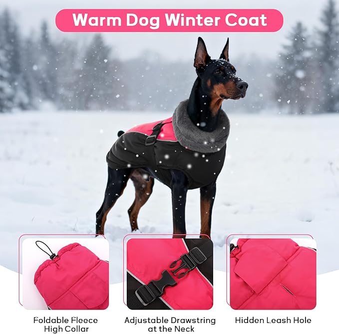 IDOMIK Dog Winter Coat, Reflective Waterproof Dog Jacket for Cold Weather, Warm Pet Coats for Small Medium Large Dogs, High Collar Doggy Fleece Snow Jacket, Winter Vest with Adjustable Buckle,L