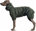 Dog Lightweight Windbreaker, Dog Outdoor 4-Legs Jacket, 0.5 lbs,Durable Water Repellent, Hooded, Easy on/Off with Collar and Harness, Reflective, Packable,Dark Olive - Small