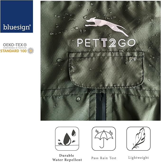 Dog Lightweight Windbreaker, Dog Outdoor 4-Legs Jacket, 0.5 lbs,Durable Water Repellent, Hooded, Easy on/Off with Collar and Harness, Reflective, Packable,Dark Olive (XXX-Large)