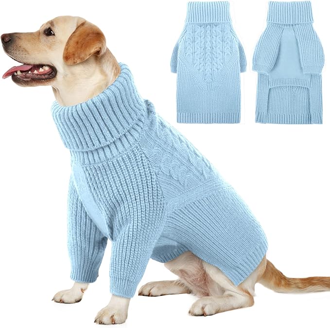 Queenmore XXL Dog Sweater, Dog Sweaters for Large Dogs Girl or Boy, Dog Christmas Sweaters XXL, Winter Big Dog Sweatshirt Knitwear, Pet Chunky Warm Coat for Small Medium Size Dogs, Blue XXL
