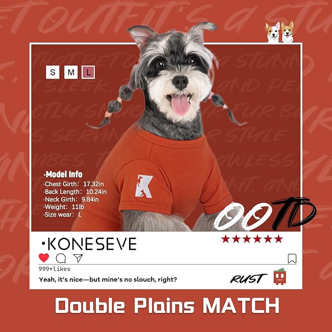 Koneseve Dog Shirt Soft Cotton Stretchy Clothes for Small Medium Pets 2-Pack Rust & Mist Green 2XL