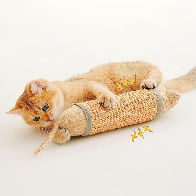 Cat Kicker Toy, 10 Inch Long Cat Scratcher Post, Natural Sisal Toy for Indoor Cats(Oranger and Silver)
