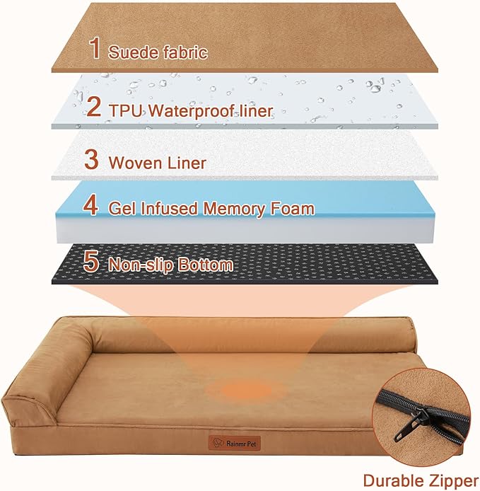 Orthopedic Dog Bed Medium Size Dog, Memory Foam Pet Bed for Small and Medium Dogs, Removable and Washable Microsuede Cover, TPU Waterproof Liner, Nonskid Bottom, 30x20x6 Inches, Khaki