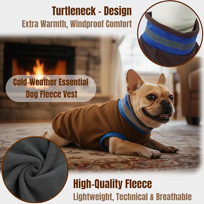 Winter Warm Turtleneck Fleece Vest Dog Sweater, Ultra-Soft & Snug Coat for Large Dogs with Back-Zipper, Thermal Doggie Vests Jacket with Reflective Strip, Pet Clothes Boxer Labrador Boy Girl(Brown,XL)