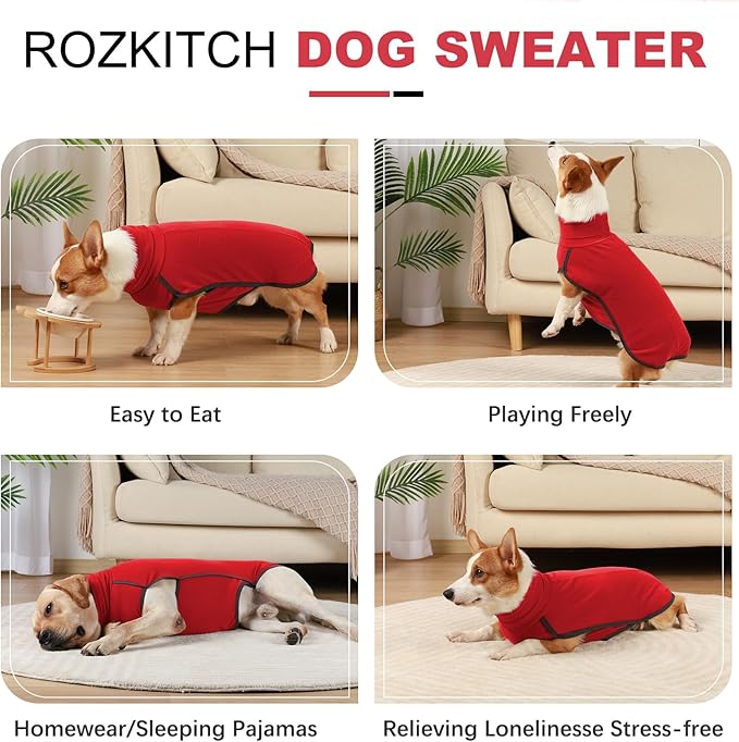 ROZKITCH Dog Winter Coat Soft Pullover Pajamas, Pet Windproof Warm Cold Weather Jacket Vest Cozy Jumpsuit Apparel Outfit Clothes for Xmas Walking Sleep BrightRed XL