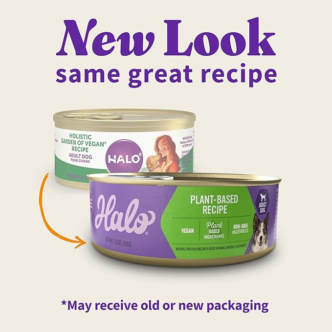 Halo Holistic Vegan Wet Dog Food, Plant-Based Recipe, Canned Dog Food, Complete Digestive Health, Adult Dogs, 5.5 Oz Can (Pack of 12)