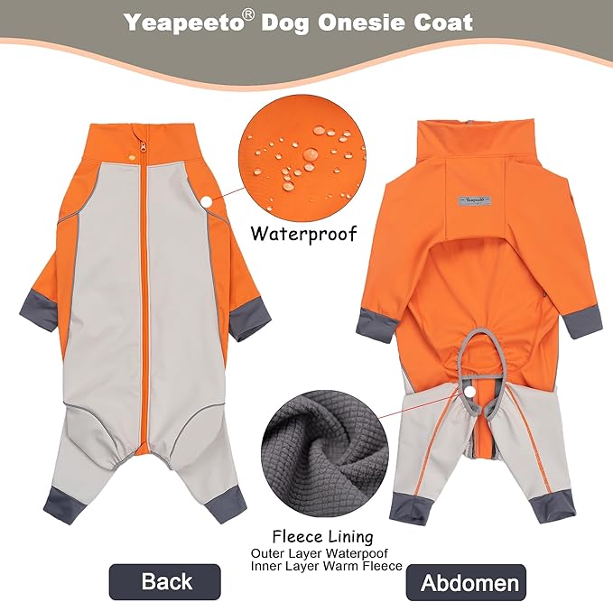 Dog Full Body Winter Coat, Waterproof Fleece Jacket for Small Medium Large Dogs Reflective Snowsuit with Zipper for Outdoor Skating (Orange, 2XL(Weight 23-33 lbs))