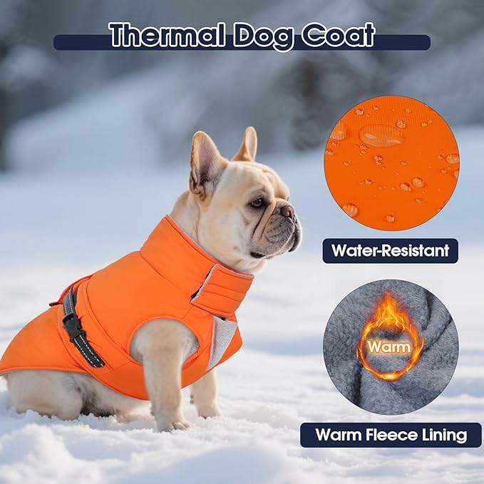IECOii Waterproof Dog Jacket - Reflective, Adjustable & Windproof & Fleece Lined, Waterproof Snow Coat Quick Release Buckles for Bulldog, Pitbull Running, Orange, Size XL