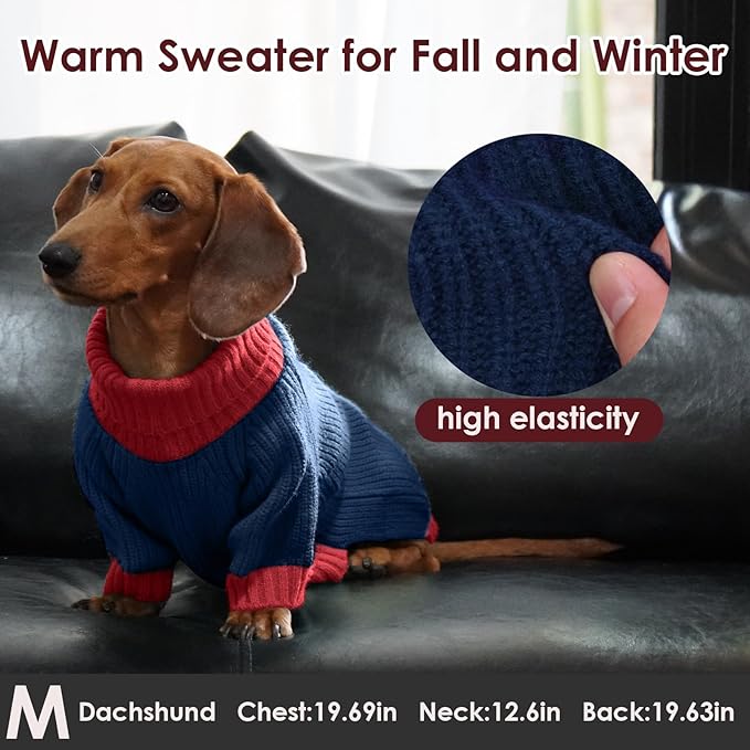 XXL Dog Sweater with Leash Hole, Stretchy Turtleneck Sweaters for Dogs Large Girl Boy, Cold Weather Fleece Pullover Fall Winter, Warm Christmas Clothes for Pitbulls, Labrador, NavyBlue 2XL