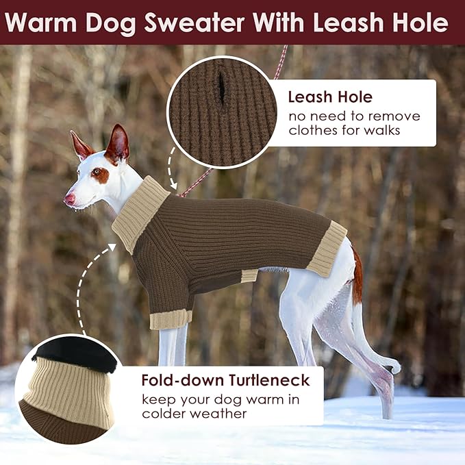 Large Dog Sweater, Soft Cable Knit Sweater with Harness Hole, Warm Christmas Sweaters for Dogs Male Female, Fall Winter Pet Pullover Holiday Costume for Dachshund French Bulldog Terrier Brown L