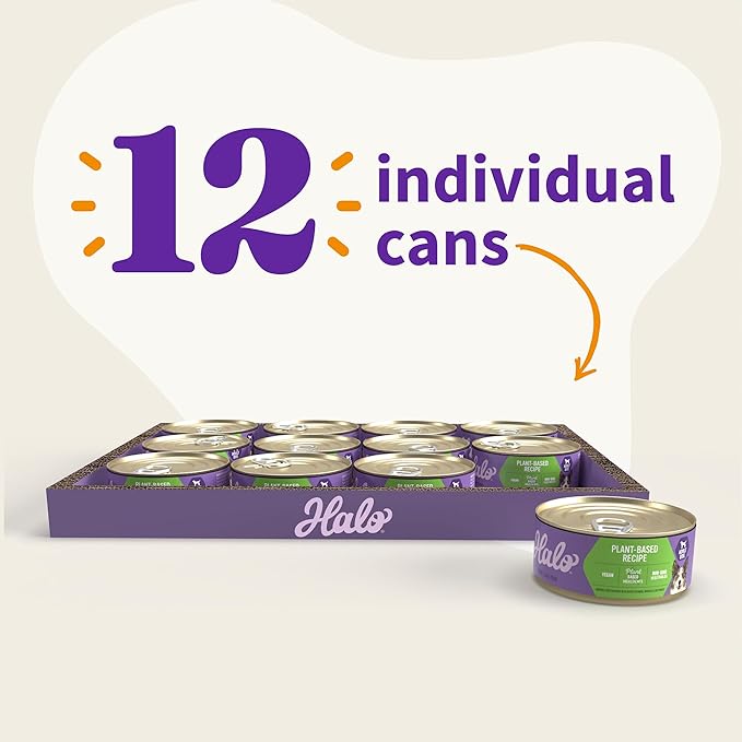 Halo Holistic Vegan Wet Dog Food, Plant-Based Recipe, Canned Dog Food, Complete Digestive Health, Adult Dogs, 5.5 Oz Can (Pack of 12)
