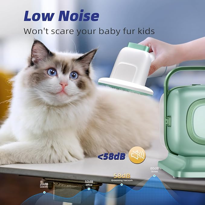 Dog Grooming Kit with Vacuum, All-in-One Pet Grooming Vacuum for Dogs and Cats, Low Noise Pet Hair Clipper & Shedding Brush, Dog Hair Remover, Cat Pet Groomer Set with Cleaning Brushes, Green