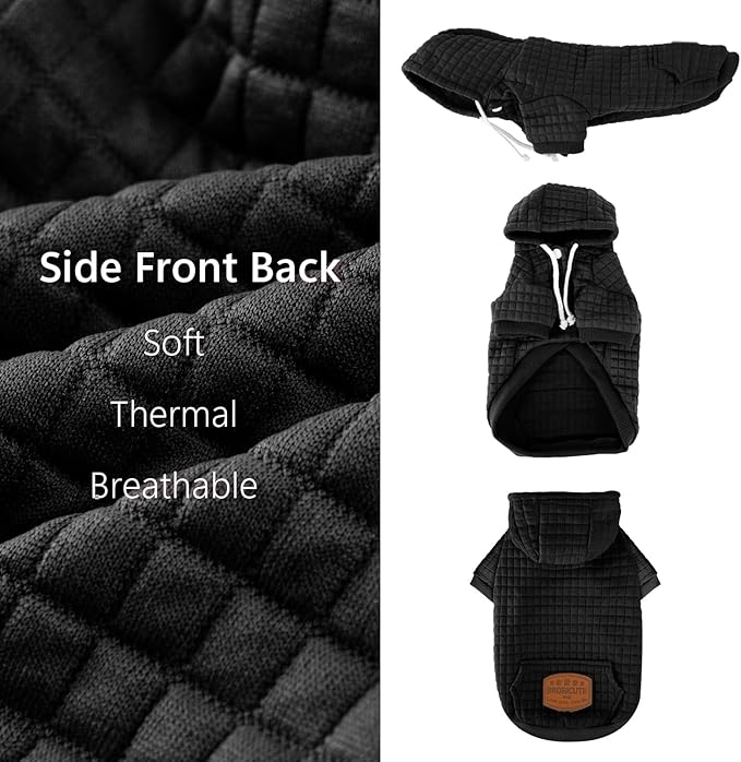 2 Pack Dog Hoodie Sweaters for Small Medium Dogs Warm Dog Clothes for Large Dogs Soft Waffle-Like Laminated Sweatshirt Bulldog (Black+Grey, XS (Back: 10",Chest: 13", Neck: 9"))
