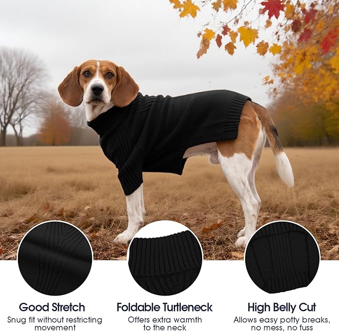 IECOii XXXL Dog Sweater,Warm Dog Sweaters for Extra Large Dogs Girl Boy,Stretchy & Cozy,Turtleneck Knitted Pullover for Pet Wear On Holiday,Easy On Doggy Sweatshirt for Labrador (Black,XXXL)