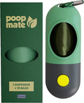 Dog Poop Bag Holder with Flashlight - Waste Bag Dispenser for Night Walks - Durable, Portable with Leash Clip & Carabiner - Includes 15 Dog Poop Bags - Green