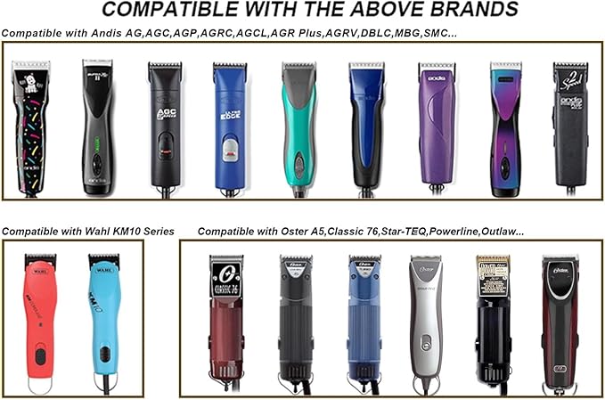 Audoc 10 Blades Dog Grooming Blades Compatible with Andis/Oster A5/Wahl KM-10 Series Dog Clippers,Detachable Clipper Replacement Blade,Black (7PCS #10+30+40+3FC+4FC+5FC+7FC)