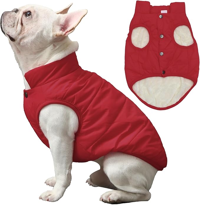 2 Layers Fleece Lined Warm Dog Jacket for Puppy Winter Cold Weather,Soft Windproof Small Dog Coat,Red S