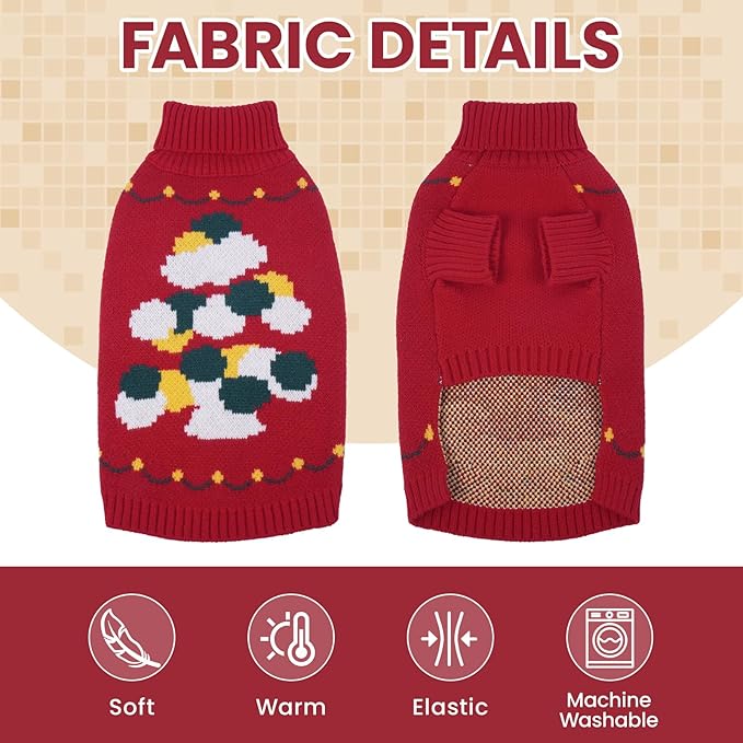 BRKURLEG Christmas Dog Sweaters for Cold Weather, Soft Warm Turtleneck Sweaters for Medium Dogs, Xmas New Year Pet Pullover Knitted Sweatshirt Outfit for French Bulldog,Pug (Red, M)