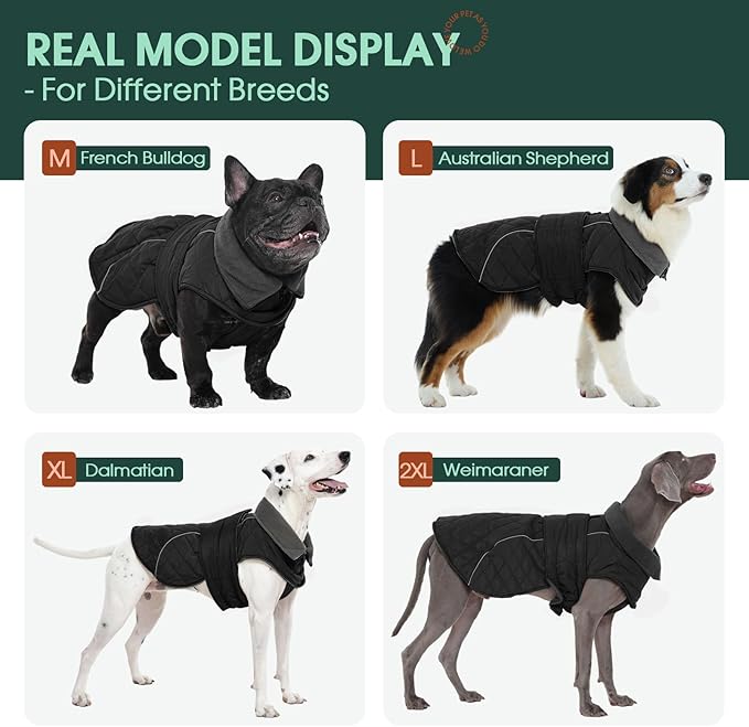 Kuoser Extra Warm Dog Jacket Windproof Cold Weather Coats for Medium Dogs, Fleece Lining Turtleneck Dog Coat Quilted Pet Christmas Winter Snow Suit with Reflective Strips, Dark Grey M