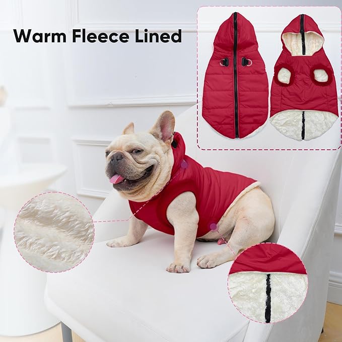 Fleece Lining Dog Hoodie with Harness Built in,Extra Warm Large Dog Jacket in Winter Doggie Coats with Hooded,Red XXXL