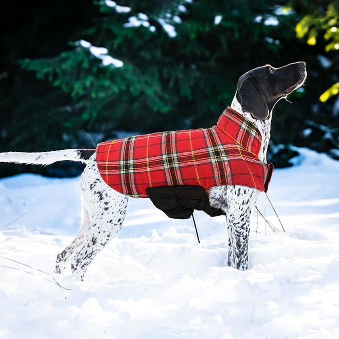 Kuoser Warm Dog Coat, Waterproof Dog Jacket for Extra Large Dogs, Adjustable Durable XXL Doggie Winter Coat Reversible Puppy Cold Weather Apparel from Small to Large Breed, Bright Red XXL