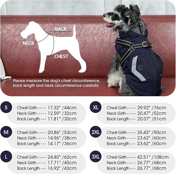 FUAMEY Winter Coat for Dogs Fleece Lined, Extra Large Cozy Dog Jacket with Harness, Turtleneck Doggy Warm Clothes Cold Weather Snow Outfits Reflective Strips, Beagle, Corgi (Dark Blue, XL)