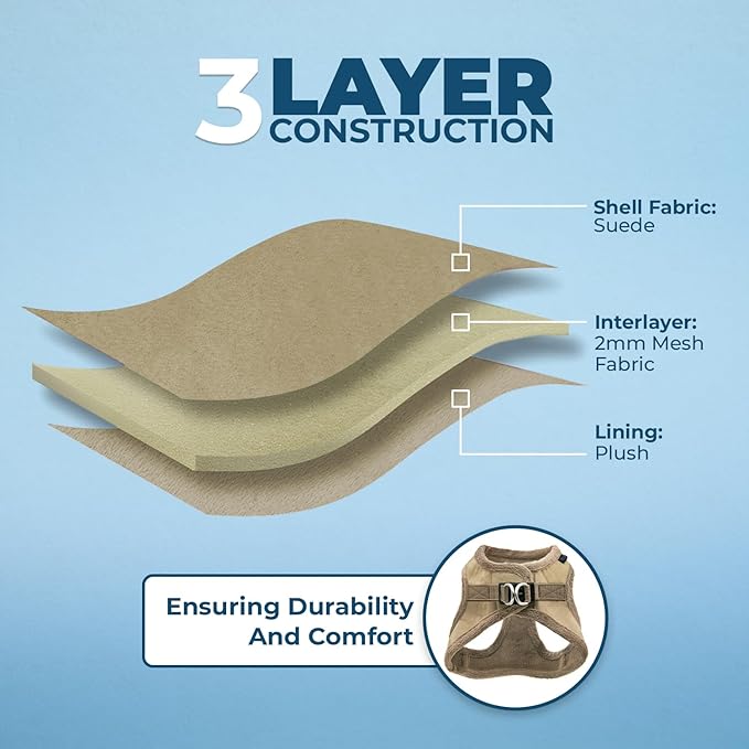 Best Pet Supplies - All Weather Mesh/Plush, Reflective, No Pull Harness for Small, Medium Dogs, Cats - Secure with Hook & Loop Fastener, Buckle, Double D-Rings - Latte Suede, XS