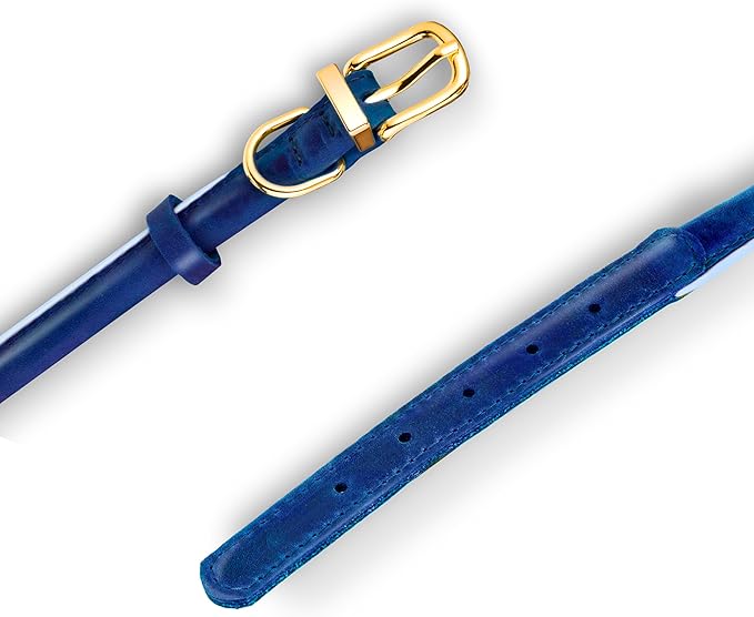 OOPSDOGGY Reflective Rolled Leather Dog Collar Adjustable Soft Padded Pet Collar for Small Medium Large Breed Dogs (Blue, XS, 8"-11")