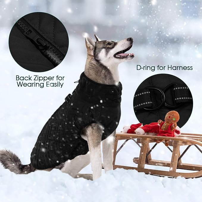 Kuoser XXL Winter Coat | Giant Breed Armor for Mastiffs & Great Danes | Zippers Secure Dogs in -20°F, Reflective Panels for Mountain Hikes, Black XL