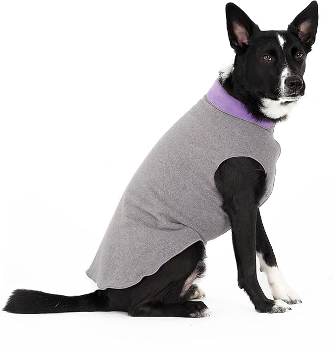 Goldpaw Duluth Double Fleece Dog Sweater Vest for Small Dogs - Soft, Stretchy Dog Fleece - Warm Pet Jacket for Fall and Winter - Premium Pet Outerwear - Machine Washable - Charcoal/Lavender - Size 12