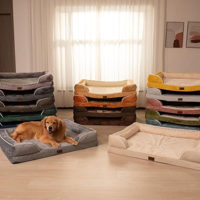 Comfort Expression Orthopedic Dog Bed for Small Dogs 20x14 Inch, Waterproof Supportive Egg Crate Foam Small Pet Bed with Removable Bolster, Dog Couch with Washable Cover & Non-Slip Bottom, Washed Blue