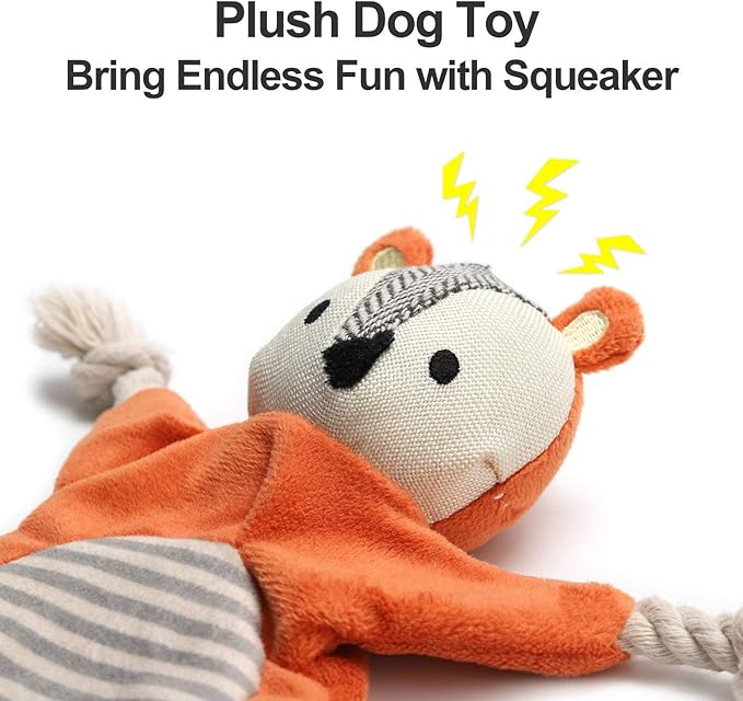 Vitscan Squirrel Plush Toy, Stuffless Dog Chew Toy with Rope Knots, Crinkle Squeaky Toy for Small Dogs