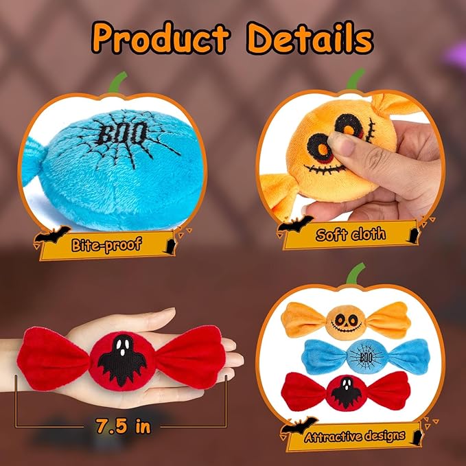 Retro Shaw Cat Toys,3PCS Candy Catnip Toys with Crinkle Sound Inside,Sweet Treats Cat Toy, Trick or Treat for Kitten Toys,Interactive Indoor Kitty Kicker for All Breeds