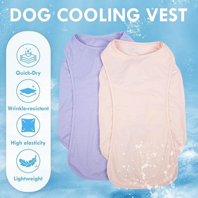 2 Pack Dog Shirt, Quick Dry Cooling T-Shirt for Summer Hot Day, Lightweight Sun Protection Dog Clothes for Boy Girl Easy to Put on, Purple+Pink, XL