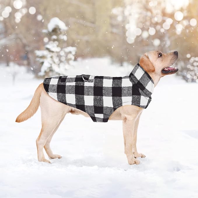 Malier Dog Winter Coat, Classic Plaid Fleece Dog Cold Weather Coats Dog Jacket with Pocket, Windprood Warm Dog Coat Vest Winter Pet Clothes Apparel for Small Medium Large Dogs (White, X-Small)