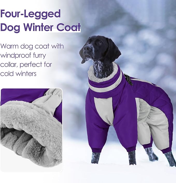 SUNFURA Full Body Dog Coat - Warm Fleece Jacket for Small Dogs, Turtleneck Winter Coats with Harness, Reflective Dog Snowsuit Windproof Puffer Jackets with Legs for Chihuahua, Yorkie, Purple XS