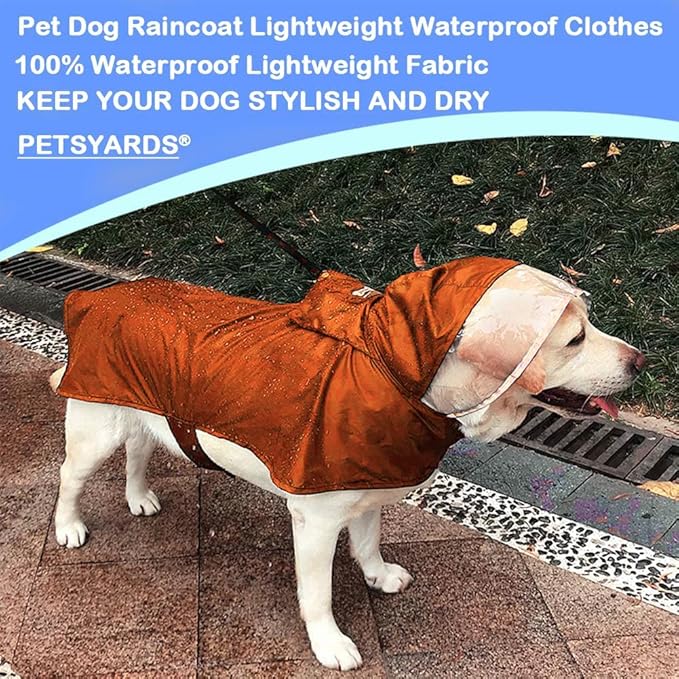 Pet Raincoat Packable Hooded Dog Rain Jacket Reflective Strips Lightweight Adjustable Poncho for Small Medium Large Dogs Orange, XS (Back:11 Inches)