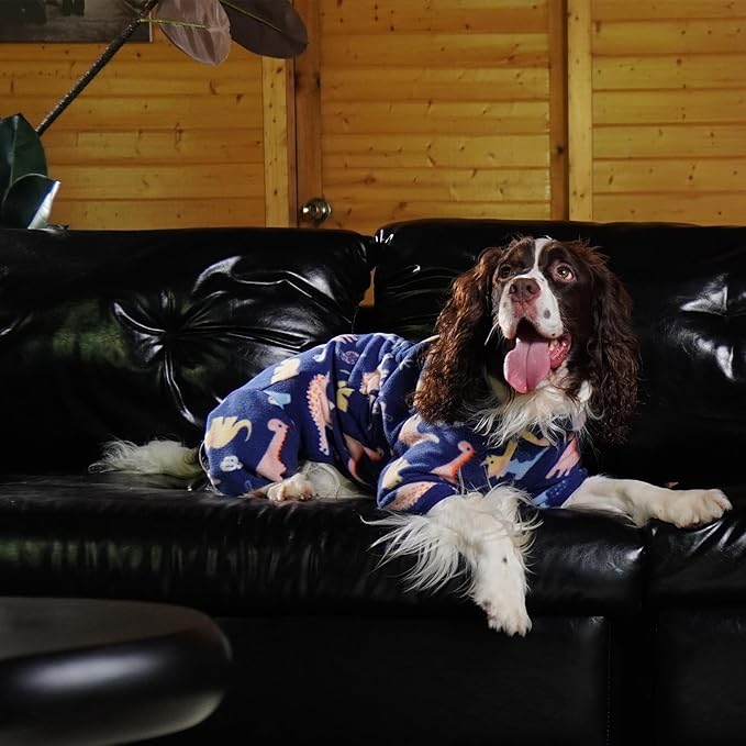 ROZKITCH Large Dog Clothes Soft Fleece Pullover Pajamas, Pet Windproof Warm Cold Weather Jacket Vest with Reflective Zipper, Jumpsuit Apparel Outfit Clothes for Large Dog Dinosaur 3XL