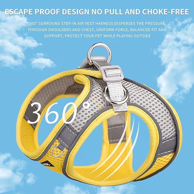 AIITLE No Pull Dog Harness and Leash Set, Step in Adjustable Pet Harnesses with Padded Vest for All Weather, Dog Leash with Soft Padded Handle, Easy to Put on Small and Medium Dogs Yellow S