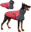 SlowTon Winter Dog Coat, Warm Polar Fleece Lining Doggie Outdoor Jacket with Turtleneck Scarf Reflective Stripe Adjustable Waterproof Windproof Puppy Vest Soft Pet Outfits (L+,Red)