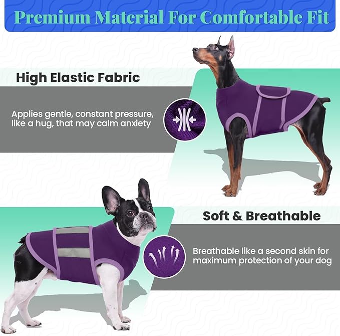 MIGOHI Dog Anxiety Relief Coat,Comfort Anxiety Vest for Dogs,Adjustable Dog Anxiety Calming Wrap for Fireworks,Thunderstorms,Travel, Separation, Anxiety Jacket for Large Dogs, XL,Purple