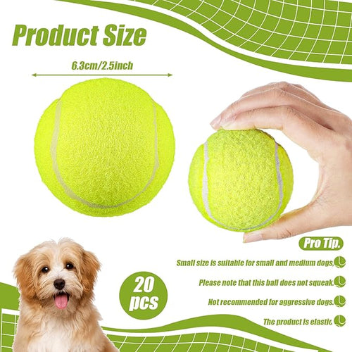 20 Pack Bulk Tennis Balls for Dogs, 2.5 Inch Mini Tennis Balls for Pet Playing Fecth, Yellow Interactive Easy Catching Dog Playing Ball for Small Size Dogs Puppy Pet Playings Exercise and Practice