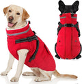 Dogcheer Dog Coat with Harness, Waterproof Warm Dog Winter Jacket with Pockets, Reflective Pet Fleece Jacket Turtleneck Snowsuit for Small Medium Large Dogs - Red, 2XL