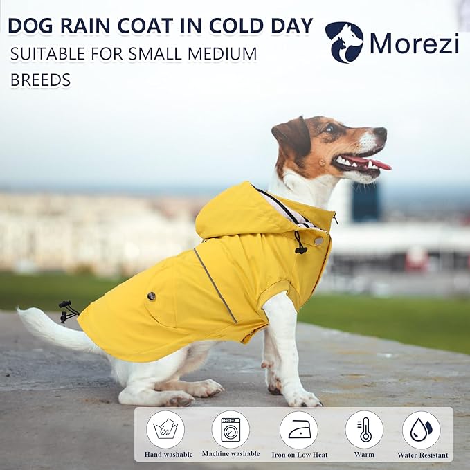Dog Raincoat Waterproof Raincoats Dog rain Jacket Buttons Zipper Hood Drawstring Suitable for Small Medium Yorkie Terrier Schnauzer Poodle Border Collie Labrador 8lbs to 80lbs Yellow XXL