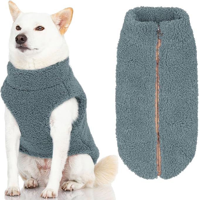 Gooby Sherpa Vest Dog Sweater - Stone Blue, Medium - Warm Fuzzy Fleece Step in Dog Jacket Without Ring Leash for Small to Medium Dogs